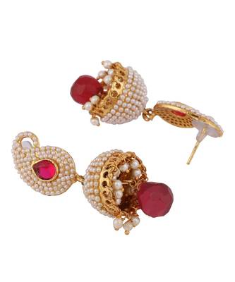Exclusive Design Classy Carry Jhumka  Jhumki With Magenta stone and Pearl Work 3