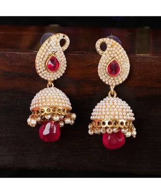Exclusive Design Classy Carry Jhumka  Jhumki With Magenta stone and Pearl Work 4