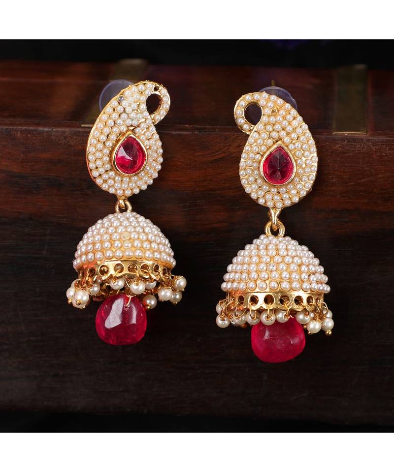 Exclusive Design Classy Carry Jhumka  Jhumki With Magenta stone and Pearl Work