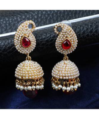 Exclusive Design Classy Carry Jhumka  Jhumki With Red stone and Pearl Work 1