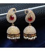 Exclusive Design Classy Carry Jhumka  Jhumki With Red stone and Pearl Work