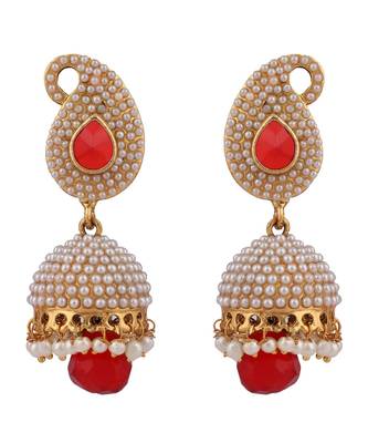 Exclusive Design Classy Carry Jhumka  Jhumki With Red stone and Pearl Work 2