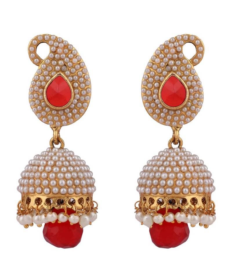 Exclusive Design Classy Carry Jhumka  Jhumki With Red stone and Pearl Work