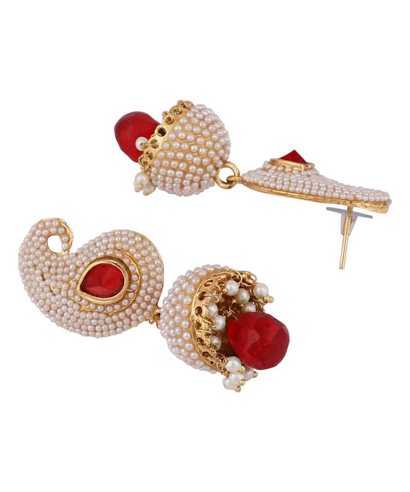 Exclusive Design Classy Carry Jhumka  Jhumki With Red stone and Pearl Work