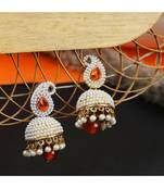 Exclusive Design Classy Carry Jhumka  Jhumki With Orange stone and Pearl Work