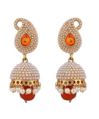 Exclusive Design Classy Carry Jhumka  Jhumki With Orange stone and Pearl Work 2