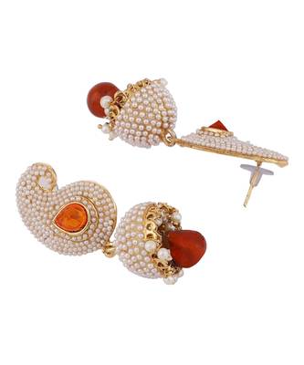 Exclusive Design Classy Carry Jhumka  Jhumki With Orange stone and Pearl Work 3