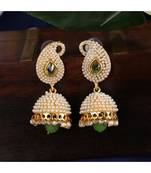 Exclusive Design Classy Carry Jhumka  Jhumki With Sea Green stone and Pearl Work