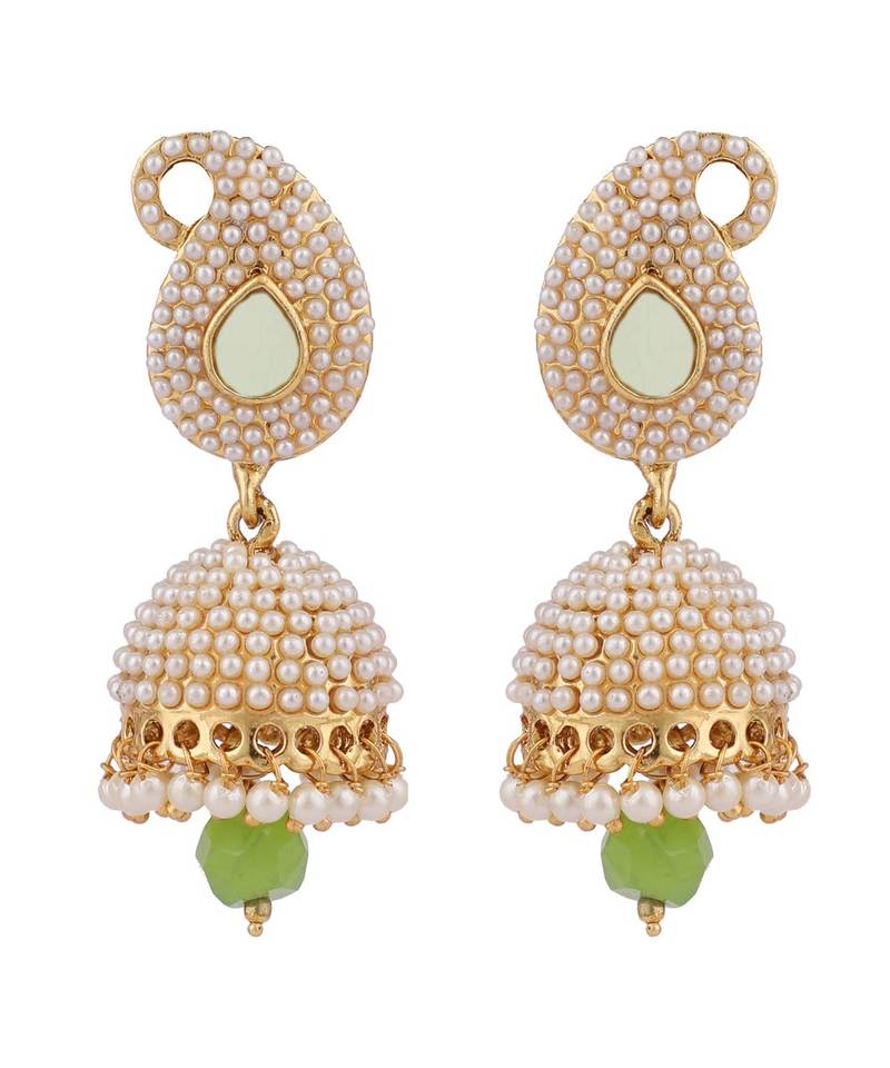 Exclusive Design Classy Carry Jhumka  Jhumki With Sea Green stone and Pearl Work