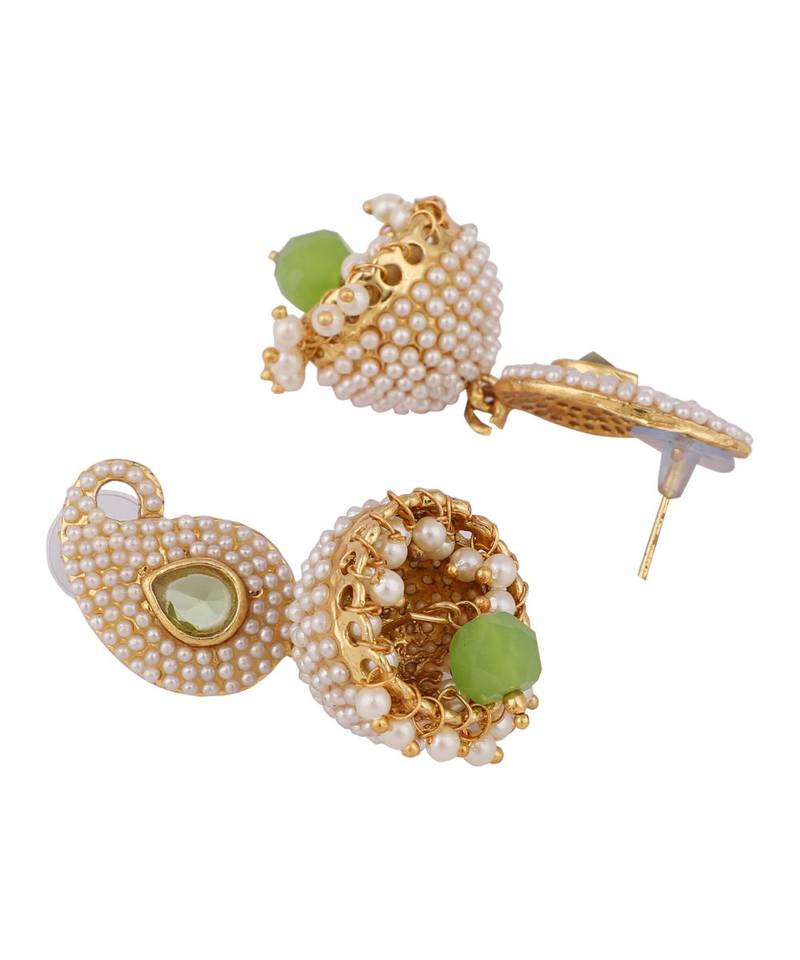 Exclusive Design Classy Carry Jhumka  Jhumki With Sea Green stone and Pearl Work