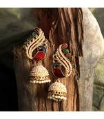 Pearl and Meenakari Work Peacock Motif Designer Jhumka Earring