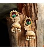 Pearl Studded Dancing Peacock Motif Meenakari Work Stylish Jhumka