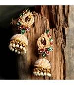 Pearl Peacock With Multicolour Meenakari feathers Fashionable Jhumka Earring