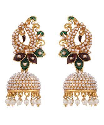 Pearl Peacock With Multicolour Meenakari feathers Fashionable Jhumka Earring 2