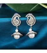 Silver Tone AD Studded Carry Shape Jhumka Earring With Pearl Drop