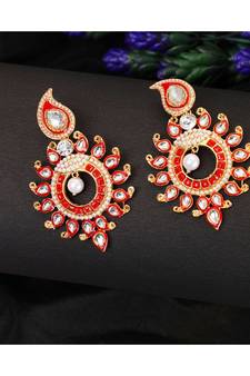 Designer Gold Plated Red Sun Motif Trendsetting Chandbali