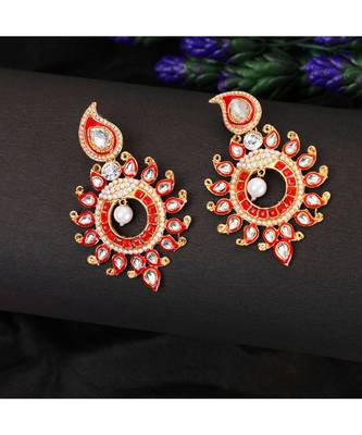 Designer Gold Plated Red Sun Motif Trendsetting Chandbali 1