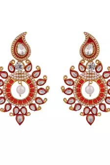 Designer Gold Plated Red Sun Motif Trendsetting Chandbali
