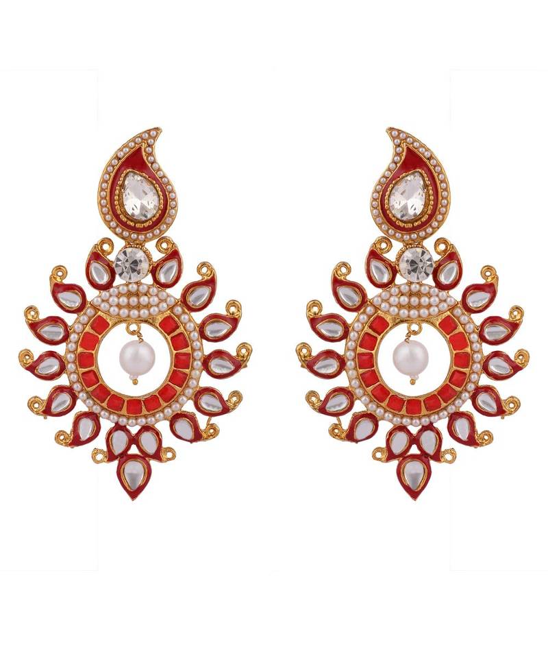 Designer Gold Plated Red Sun Motif Trendsetting Chandbali