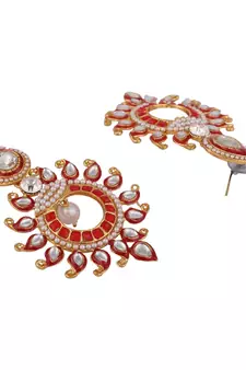 Designer Gold Plated Red Sun Motif Trendsetting Chandbali