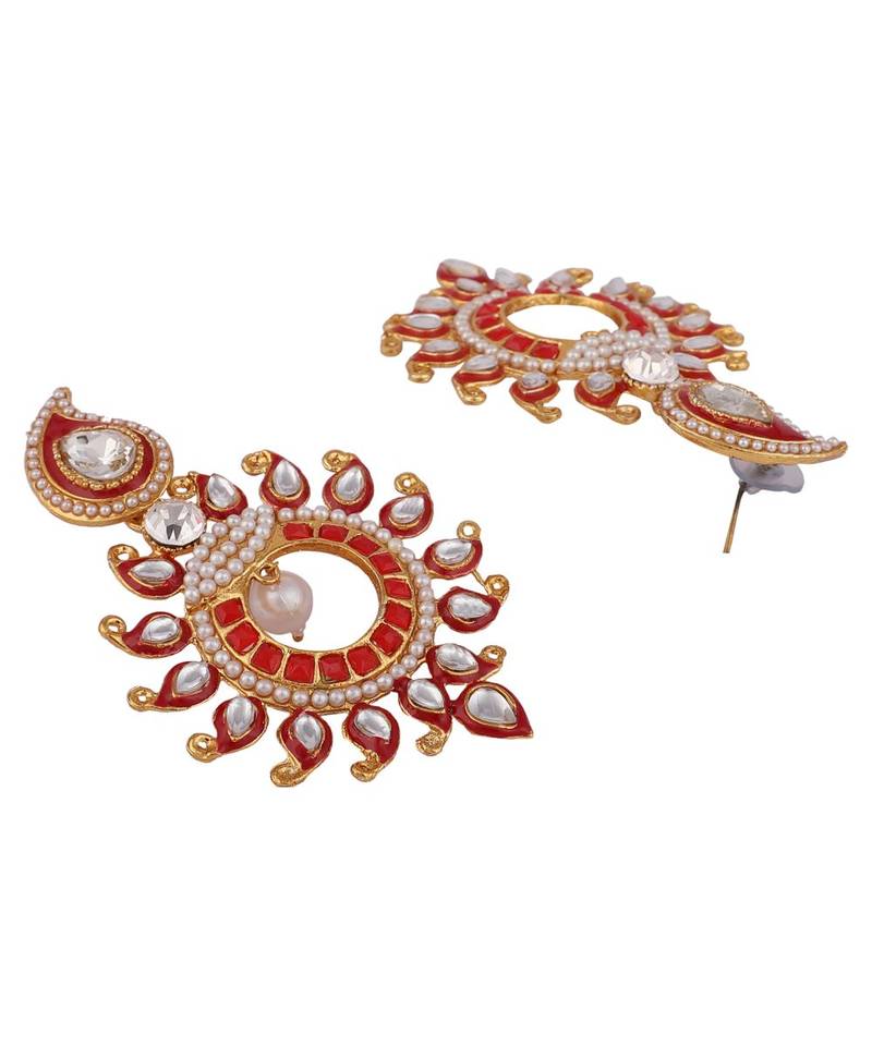 Designer Gold Plated Red Sun Motif Trendsetting Chandbali