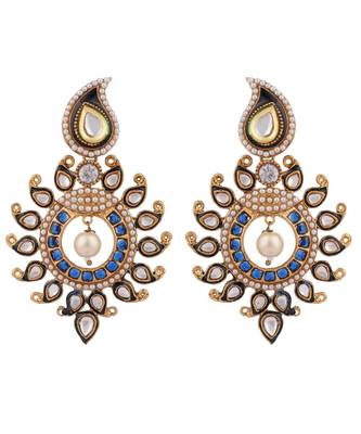 Designer Gold Plated Blue Sun Motif Trendsetting Chandbali 2