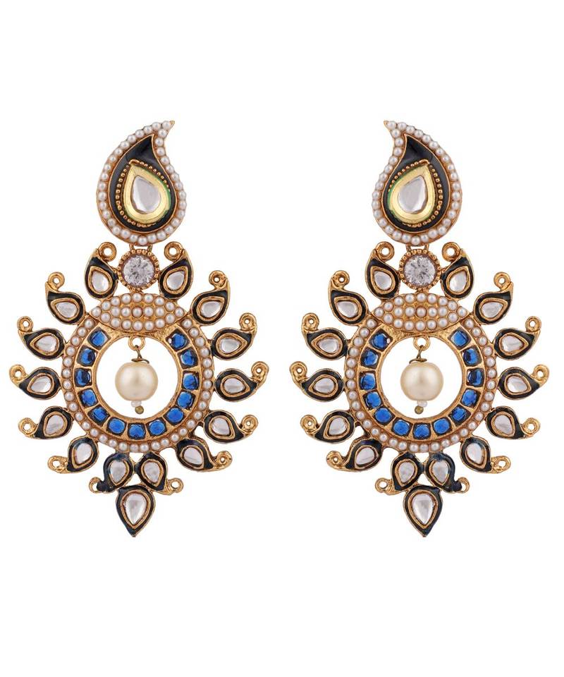 Designer Gold Plated Blue Sun Motif Trendsetting Chandbali
