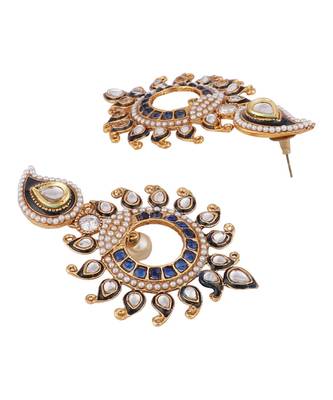 Designer Gold Plated Blue Sun Motif Trendsetting Chandbali 3