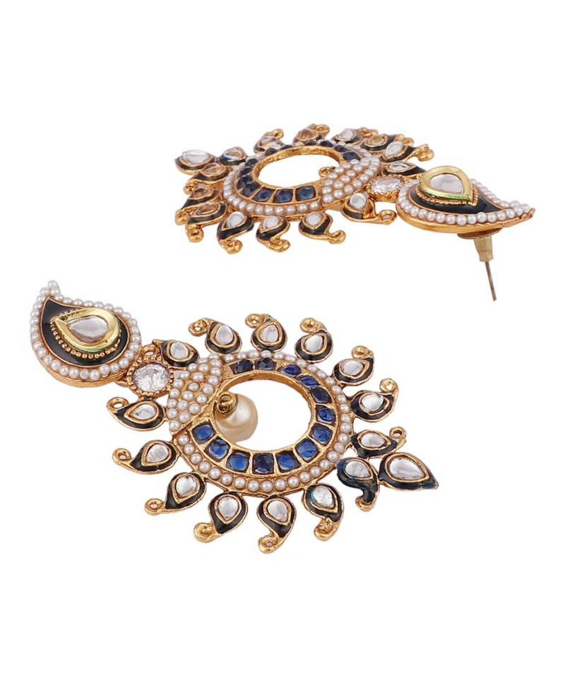 Designer Gold Plated Blue Sun Motif Trendsetting Chandbali