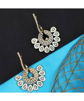 Gold Plated Floral Designed White Meenakari With Stone Studded Pattern Chandbali 1