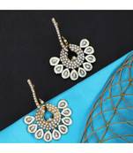 Gold Plated Floral Designed White Meenakari With Stone Studded Pattern Chandbali