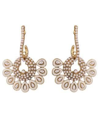 Gold Plated Floral Designed White Meenakari With Stone Studded Pattern Chandbali 2