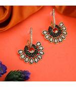 Gold Plated Floral Designed Blue Meenakari With Stone Studded Pattern Chandbali