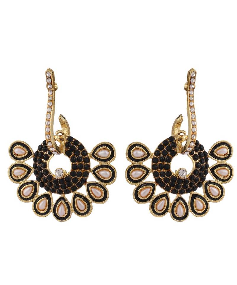 Gold Plated Floral Designed Blue Meenakari With Stone Studded Pattern Chandbali