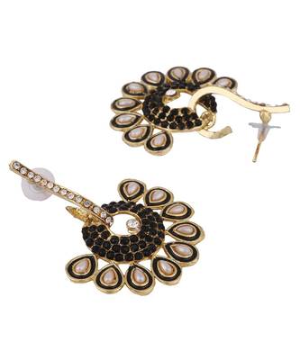 Gold Plated Floral Designed Blue Meenakari With Stone Studded Pattern Chandbali 3