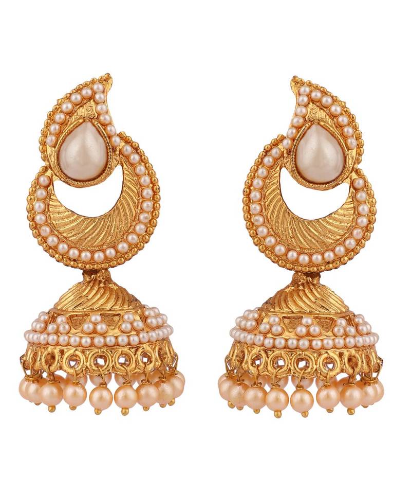 Gold tone LCT Pearl Studded Designer Jhumka  Jhumki Earring