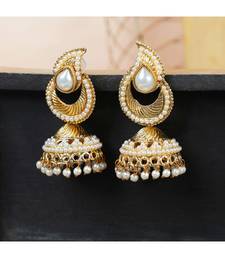 Gold tone White Pearl Studded Designer Jhumka  Jhumki Earring
