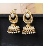 Gold tone White Pearl Studded Designer Jhumka  Jhumki Earring