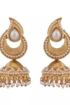 Gold tone White Pearl Studded Designer Jhumka  Jhumki Earring