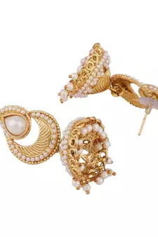 Gold tone White Pearl Studded Designer Jhumka  Jhumki Earring