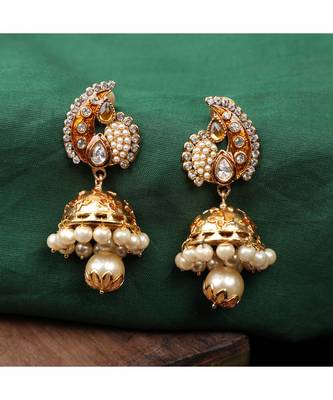Traditional Gold Plated Brown Meenakari Carry Shape Jhumka Earring 1
