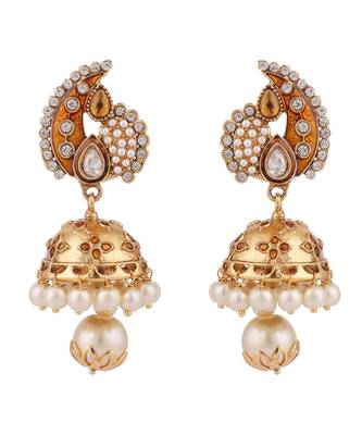 Traditional Gold Plated Brown Meenakari Carry Shape Jhumka Earring 2