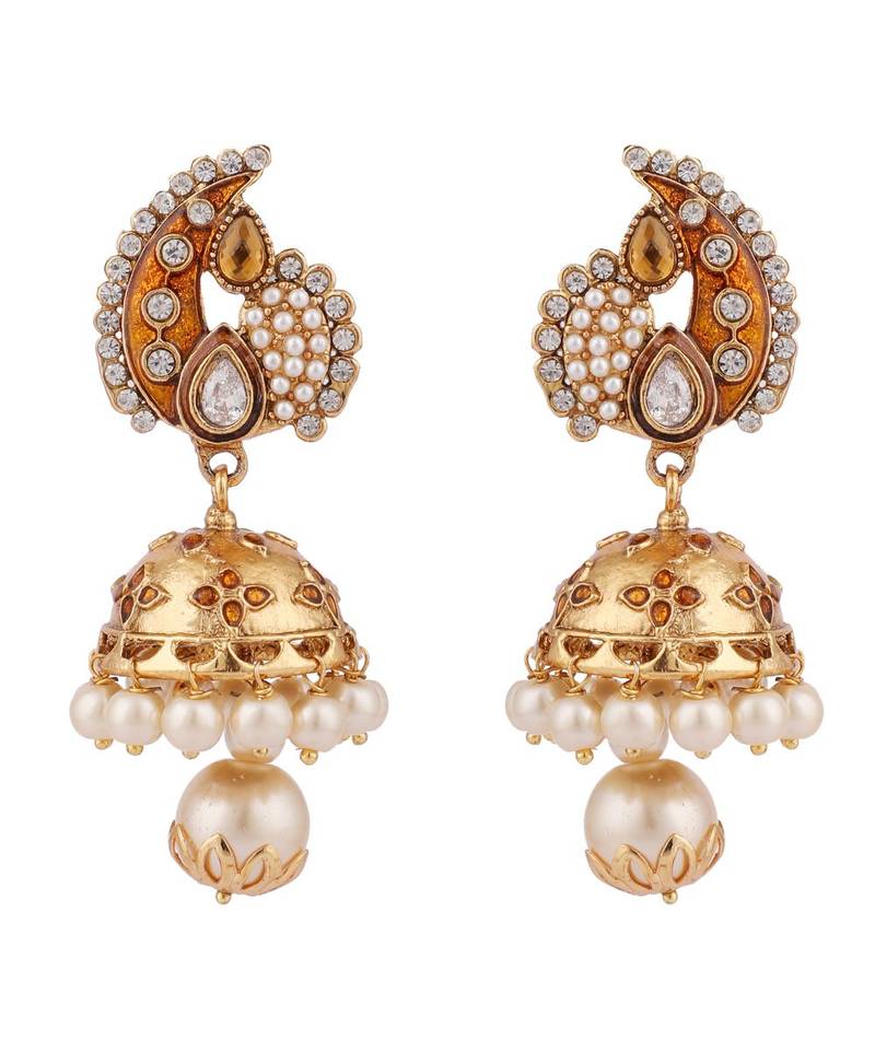Traditional Gold Plated Brown Meenakari Carry Shape Jhumka Earring