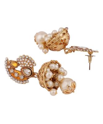 Traditional Gold Plated Brown Meenakari Carry Shape Jhumka Earring 3