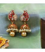 Traditional Gold Plated Red Meenakari Carry Shape Jhumka Earring