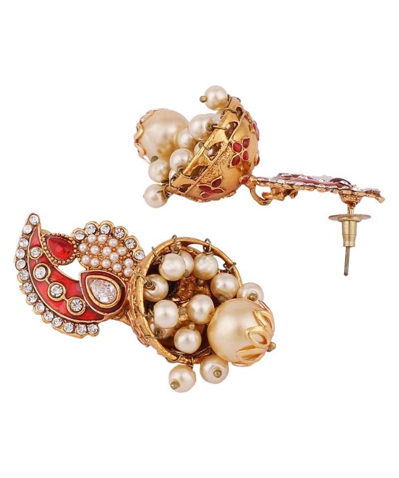 Traditional Gold Plated Red Meenakari Carry Shape Jhumka Earring