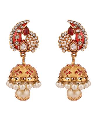 Traditional Gold Plated Red Meenakari Carry Shape Jhumka Earring 3