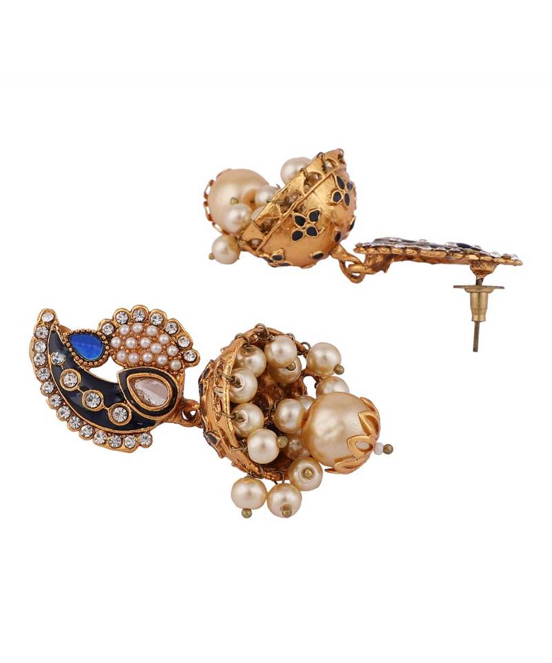 Traditional Gold Plated Blue Meenakari Carry Shape Jhumka Earring