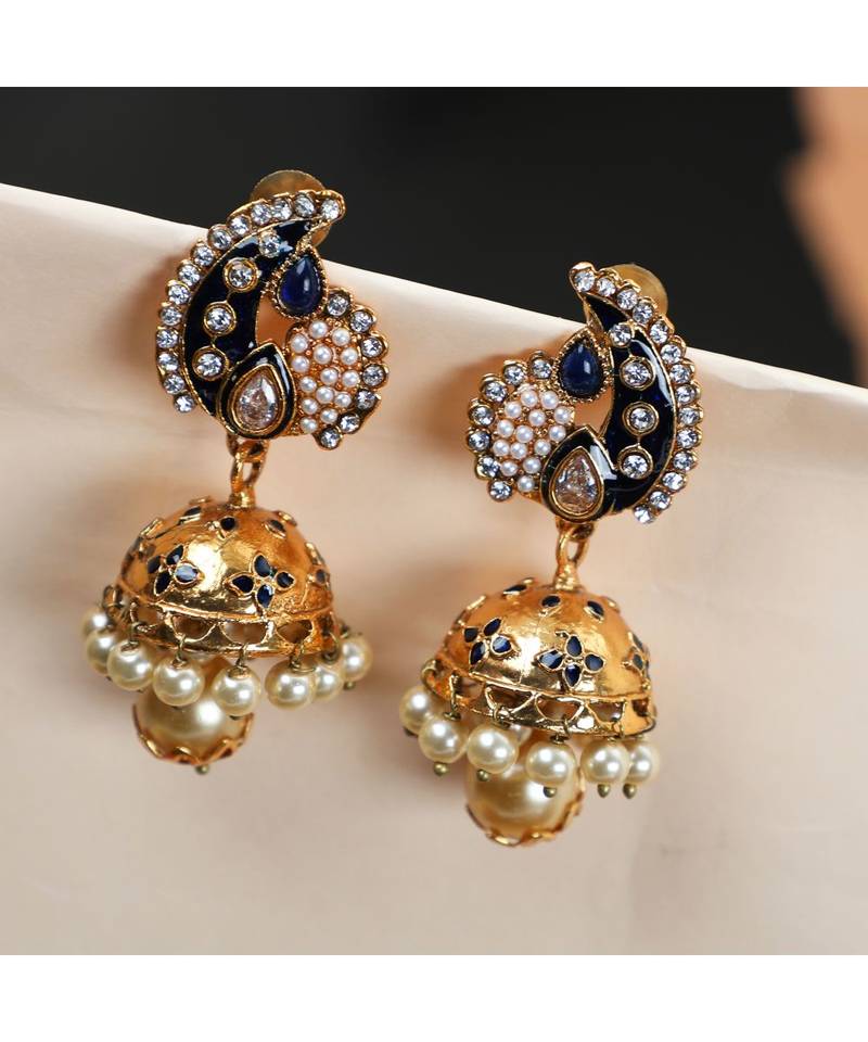 Traditional Gold Plated Blue Meenakari Carry Shape Jhumka Earring