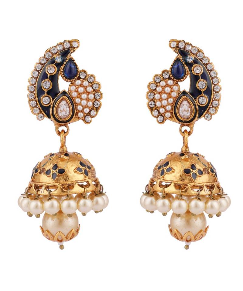 Traditional Gold Plated Blue Meenakari Carry Shape Jhumka Earring